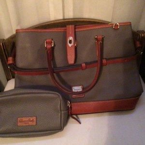 QVC Dooney & Bourke pebble grain satchel and cosmetic bag - Elephant Gray - NWT